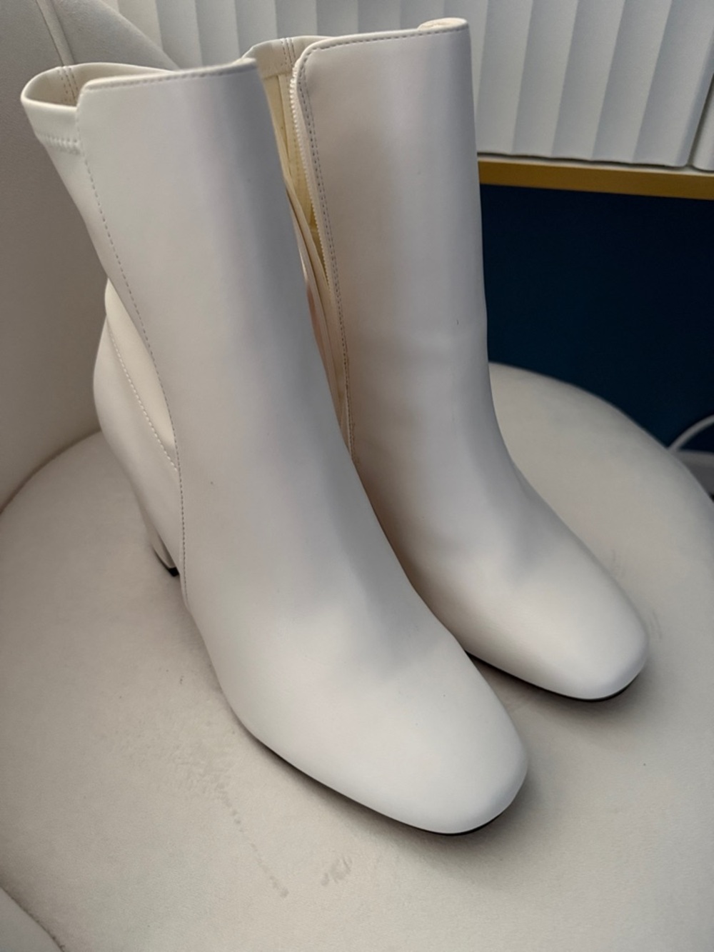 MIA White Mid-Heel Ankle Boots with Side Zip